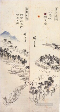  Utagawa Art Painting - temple complex on an island and ferries on a river Utagawa Hiroshige Japanese